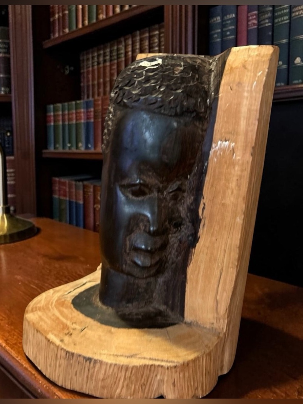 Vintage Hand Carved African Ebony Wood Bust Stump 7” High 🌍